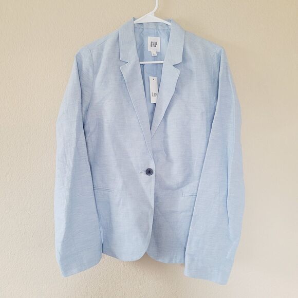 Gap Womens Linen Blend Blazer Size 8 Light Blue One Button Single Breasted Nwt - Picture 1 of 9